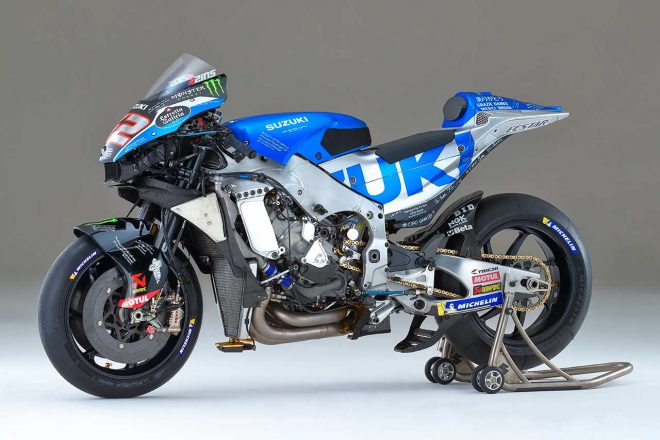 2022年MotoGPの最終戦バレンシアGPでアレックス・リンス（チーム・スズキ・エクスター）が使用したスズキGSX-RR