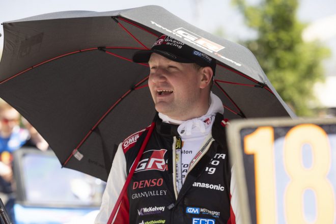 2021年シーズンの途中から勝田貴元のコ・ドライバーを務めているアーロン・ジョンストン（2023年WRC第3戦ラリー・メキシコ）