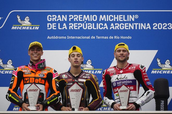 Moto2：表彰台を獲得したトニー・アルボリーノ、アロンソ・ロペス、ジェイク・ディクソン／2023MotoGP第2戦アルゼンチンGP 決勝
