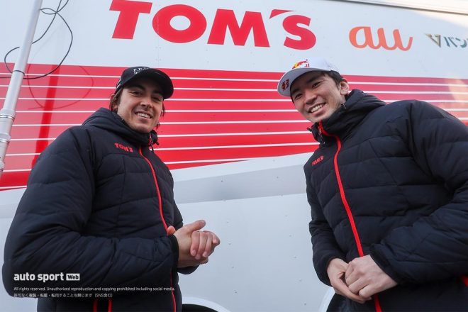 2023年スーパーGT岡山メーカーテスト　Deloitte TOM’S GR Supraの笹原右京とジュリアーノ・アレジ