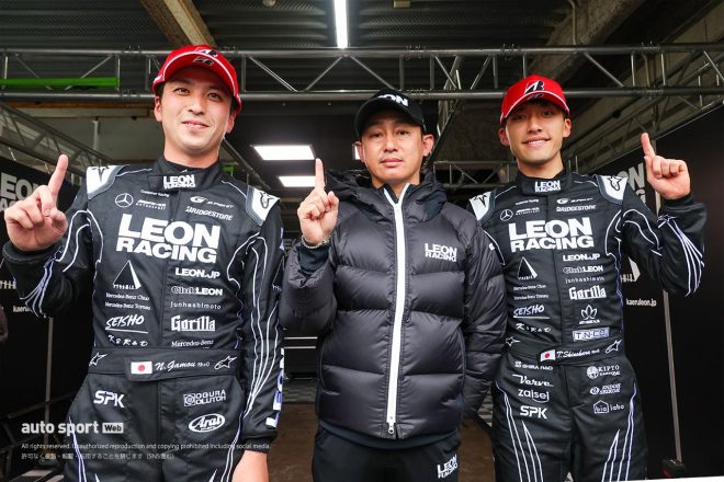 2023スーパーGT第1戦岡山　LEON PYRAMID AMGの蒲生尚弥、黒澤治樹監督、篠原拓朗
