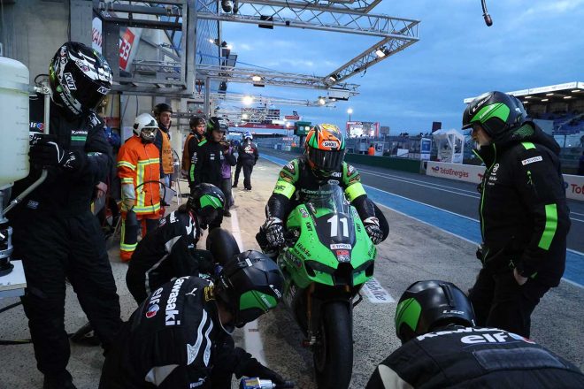 2度目の走行を終えた渡辺一樹（TEAM KAWASAKI WEBIKE TRICKSTAR）／2023EWC第1戦ル・マン24時間