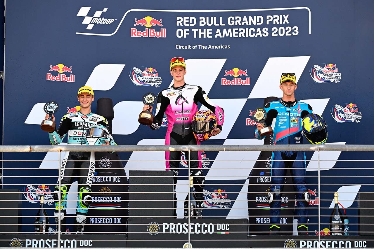 Moto3：表彰台を獲得したイバン・オルトラ、ジャウマ・マシア、チャビエル・アルティガス／2023MotoGP第3戦アメリカズGP 決勝
