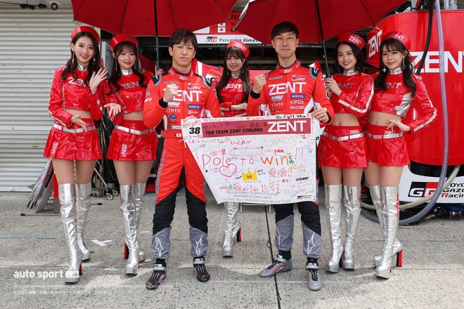 6-Bピット 38　TGR TEAM ZENT CERUMO 立川祐路／石浦宏明 レーシングスーツ：アルパインスターズ ZENTsweeties：黒木麗奈／佐々木美乃里／寺地みのり／松田蘭／下光リコ