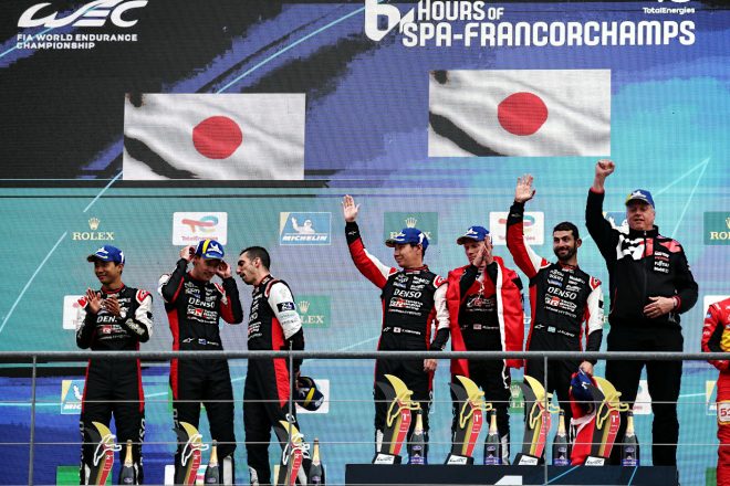 開幕戦セブリングに続きシーズン2度目のワン・ツー・フィニッシュを飾ったTOYOTA GAZOO Racing。　2023年WEC第3戦スパ6時間レース