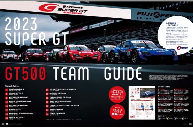 全チームガイドは、ドライバーのコメント動画が見られるQRコードが掲載される