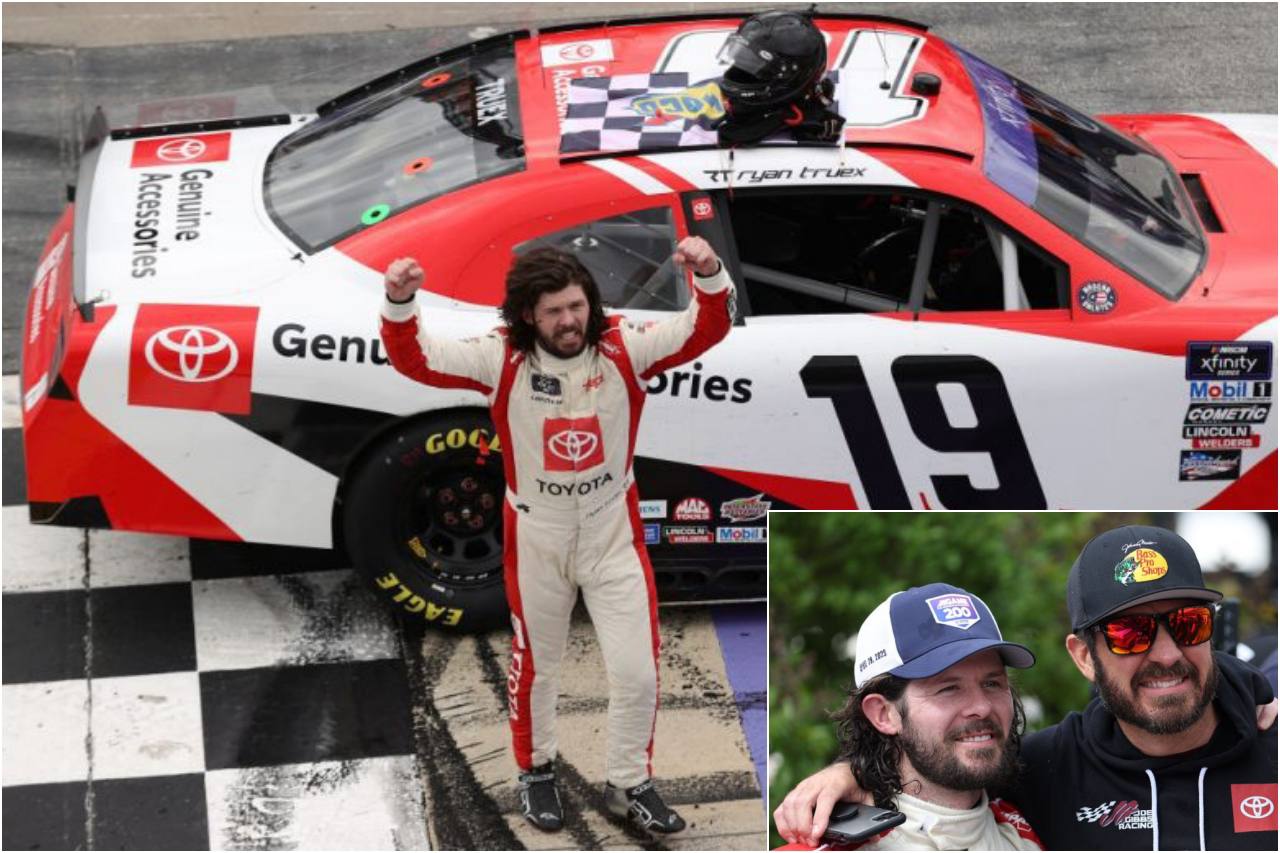 降雨の合間を縫った土曜には、今季もわずか数戦の出走となるライアン・トゥルーエクス（Joe Gibbs Racing／トヨタGRスープラ）がXfinity初勝利を挙げ、兄からの祝福を受ける