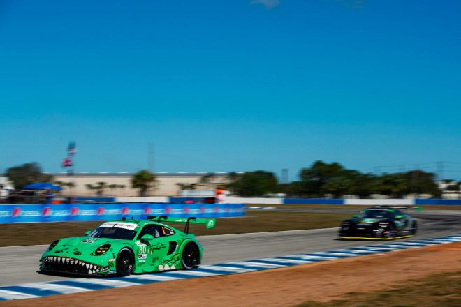 T-REXリバリーをまとう80号車ポルシェ911 GT3 R（PJ.ハイエット／セバスチャン・プリオール／グンナー・ジャネット）　2023年IMSA第2戦セブリング12時間