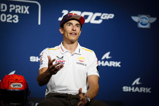 プレスカンファレンスに出席したマルク・マルケス（レプソル・ホンダ・チーム）／2023MotoGP第5戦フランスGP