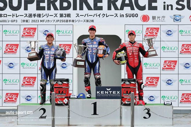 2023全日本ロード第3戦SUGO JSB1000レース1。優勝は岡本裕生が飾った。