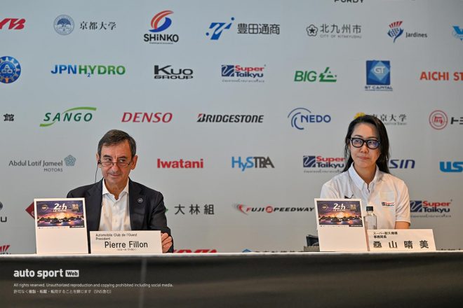 2023スーパー耐久第2戦富士　記者会見に出席したACOフィヨン会長、STO桑山事務局長