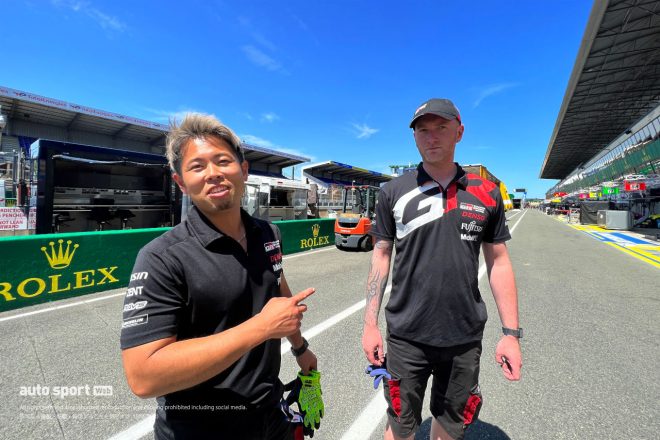 TOYOTA GAZOO Racingの日本人メカニック、木村祥吾メカニック。ル・マンではタイヤ交換要員ではなくピットストップチャレンジに挑戦出来なく残念とのこと。