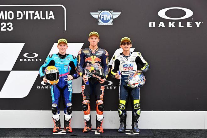 Moto3：トップ3のデニス・オンジュ、ジョエル・ケルソ、佐々木歩夢／2023MotoGP第6戦イタリアGP