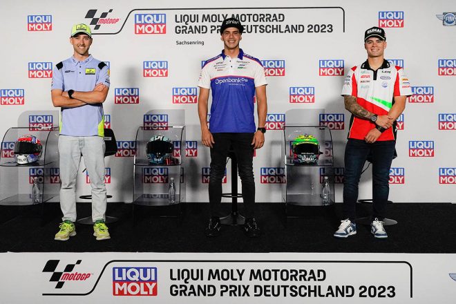 MotoE：2023MotoGP第7戦ドイツGPのプレスカンファレンスに出席したライダー