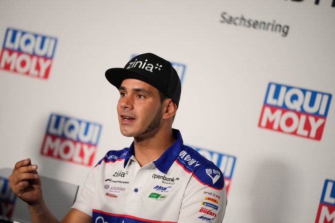MotoE：2023MotoGP第7戦ドイツGPのプレスカンファレンスに出席したジョルディ・トーレス（Openbank Aspar Team）