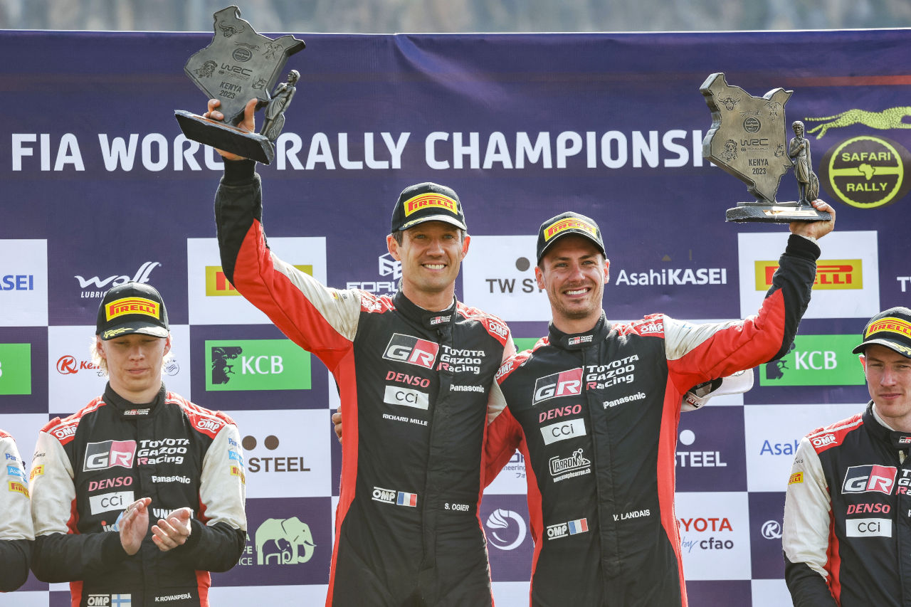 今季3勝目を挙げたセバスチャン・オジエ／ヴァンサン・ランデ組（トヨタGRヤリス・ラリー1）　2023年WRC第7戦サファリ・ラリー・ケニア