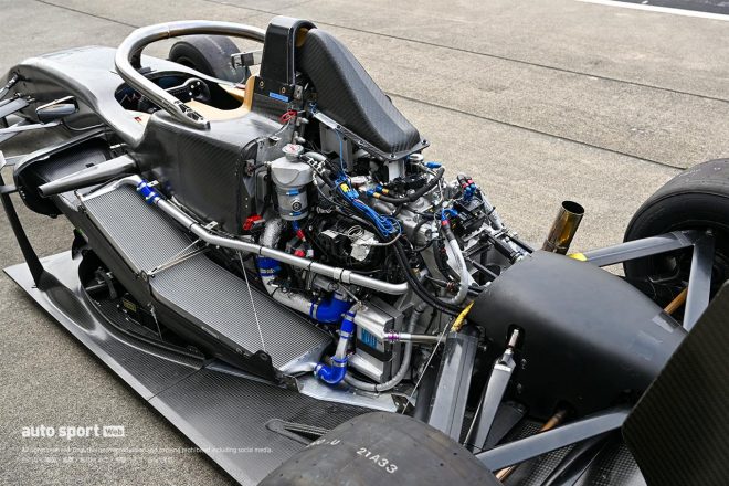 ダラーラ320に搭載されたスーパーフォーミュラ・ライツ用新型エンジン。GRヤリス用の1.6リッター直列3気筒ターボをベースとする。