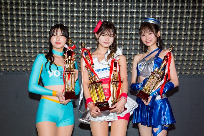 Adam byGMO日本レースクイーン大賞2023新人部門を受賞した一之瀬優香さん、木村楓さん、八伏紗世さん