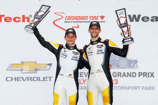 IMSA第6戦CTMPでクラス優勝を飾ったアントニオ・ガルシア（左）とジョーダン・テイラー（右）