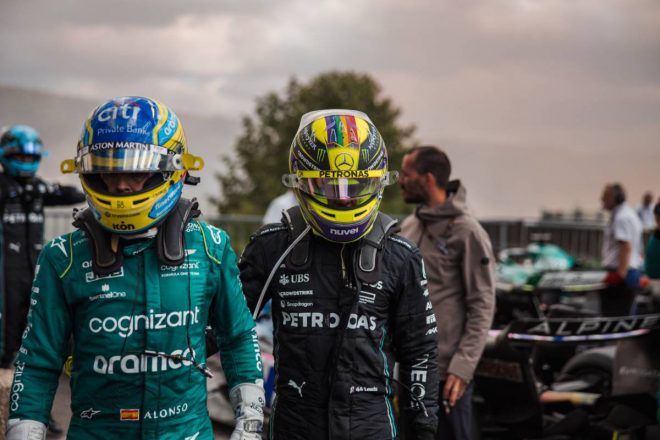 2023年F1第13戦ベルギーGP　ルイス・ハミルトン（メルセデス）、フェルナンド・アロンソ（アストンマーティン）