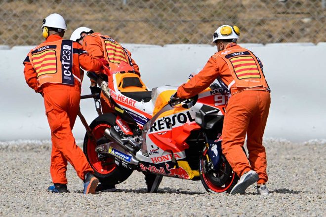 転倒後のマルク・マルケス（レプソル・ホンダ・チーム）のマシン／2023MotoGP第11戦カタルーニャGP 初日