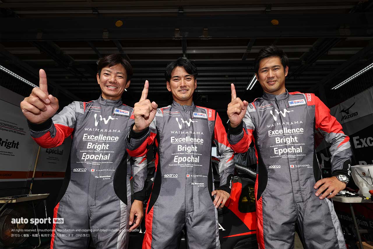 2023スーパー耐久第5戦もてぎ　ST-Zクラスポールの山野直也／千代勝正／北園将太（Porsche EBI WAIMARAMA Cayman GT4 RS CS）