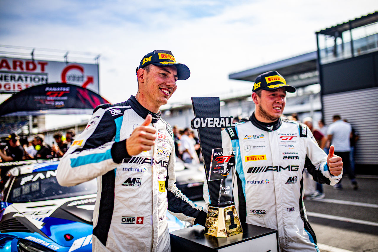 レース2で逆転勝利を収めた88号車メルセデスAMG GT3エボのラファエル・マルチェッロ／ティムール・ボグスラフスキー組（アコーディスASPチーム）　2023年GTWCヨーロッパ第7戦ホッケンハイム