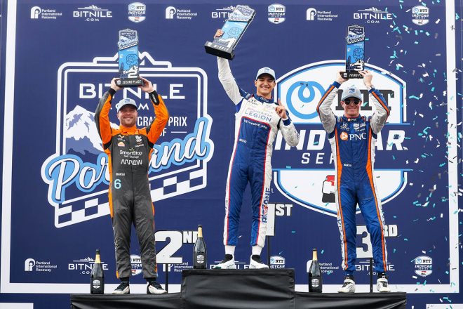 インディカー第16戦ポートランド 表彰台の様子