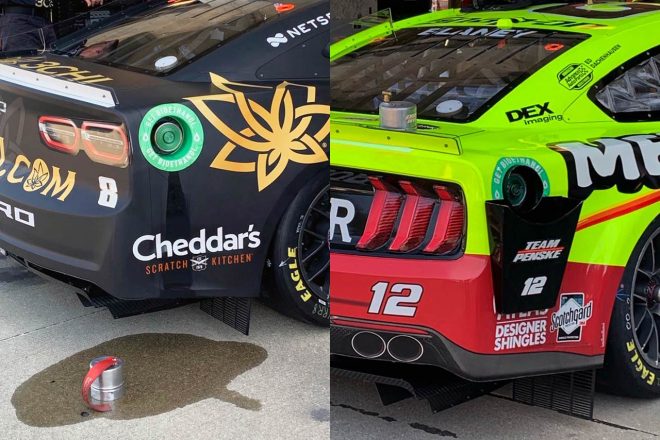 基本的にガソリンがこぼれることをあまり気にしないNASCARですが、ペンスキーは気を使っていました。