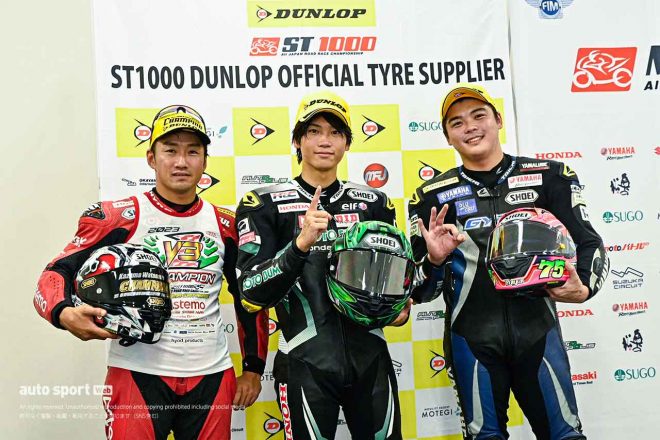 トップ3の荒川晃大、渡辺一馬、前田恵助／2023全日本ロード第8戦鈴鹿 ST1000 決勝