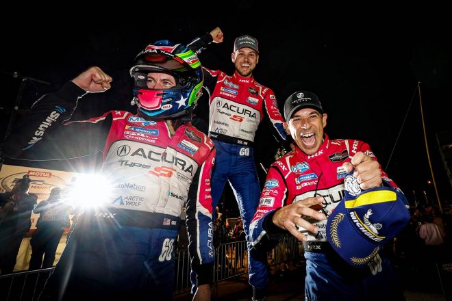 2023年、IMSAでMSRのレギュラードライバーを務めたコリン・ブラウン（左）、トム・ブロンクビスト（中）。長距離戦で加わったエリオ・カストロネベス（右）