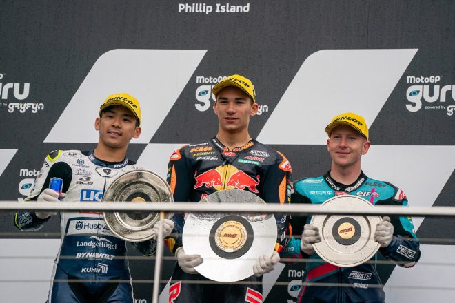Moto3：2位表彰台獲得の佐々木歩夢（Liqui Moly Husqvarna Intact GP）／2023MotoGP第16戦オーストラリアGP
