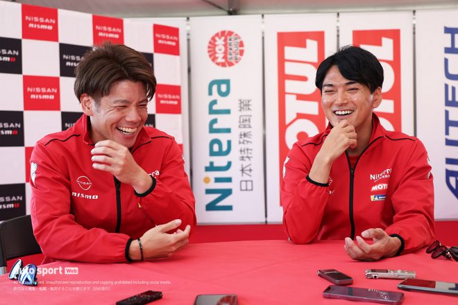 「5コーナーは気を付けて！と無線します」と冗談を口にして笑顔を見せた高星と千代（昨年は決勝レースでは5コーナーで接触してしまった）