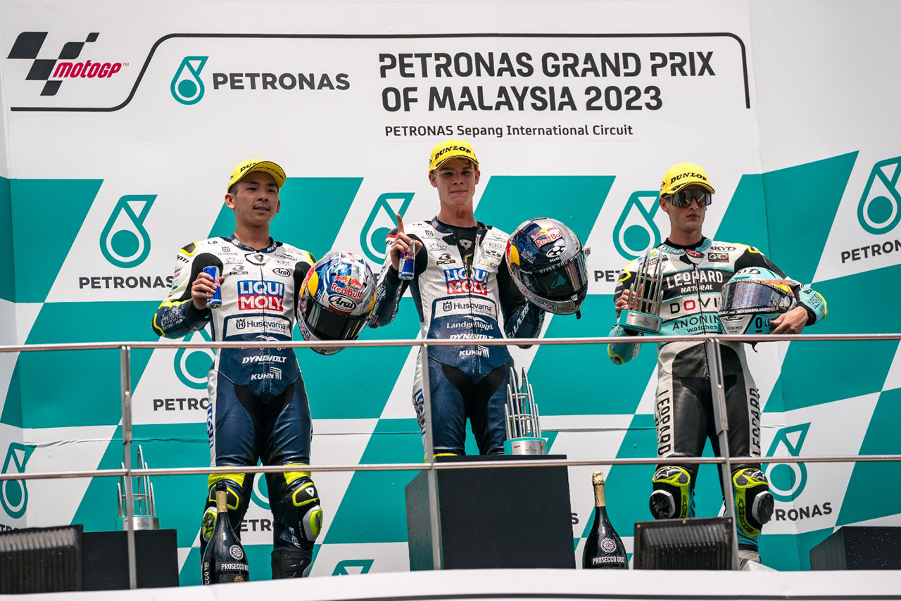 Moto3：2位表彰台を獲得した佐々木歩夢（Liqui Moly Husqvarna Intact GP）／2023MotoGP第18戦マレーシアGP