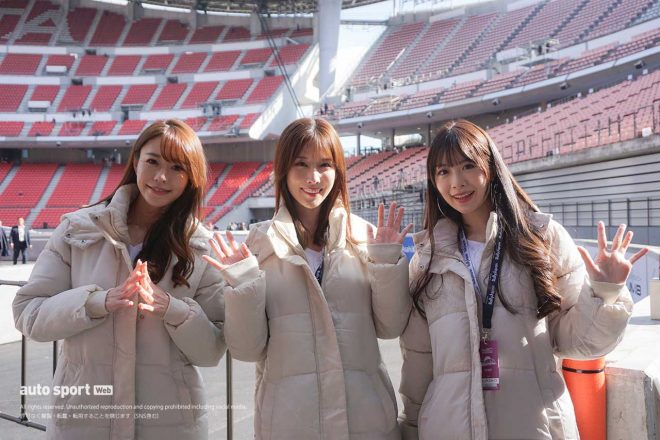 こちらはラリージャパン2023を盛り上げる『RALLY JAPAN GIRLS 2023』の益田アンナさん、寺地みのりさん、松田蘭さん。3名は大会期間中のサポートやPR活動など、さまざまな場所に登場予定とのことです！