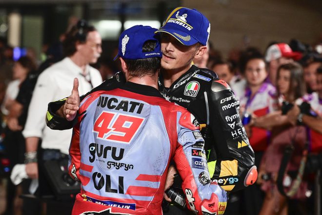 ルカ・マリーニ（ムーニーVR46レーシング・チーム）とファビオ・ディ・ジャンアントニオ（グレシーニ・レーシングMotoGP）／2023MotoGP第19戦カタールGP