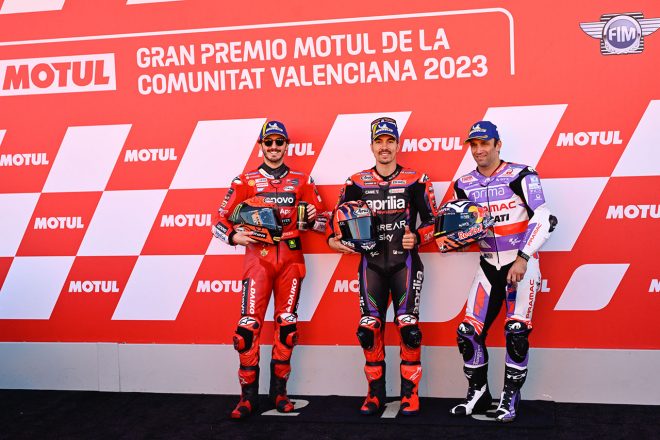 予選のトップ3／2023MotoGP第20戦バレンシアGP