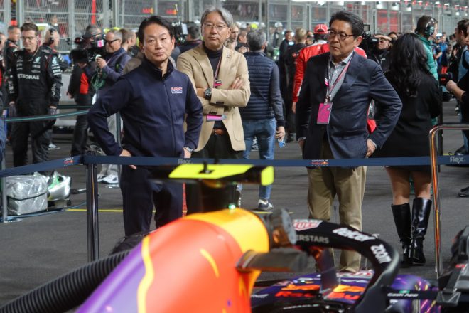 2023年F1第22戦ラスベガスGP　三部敏宏社長、青山真二副社長、渡辺康治コーポレートコミュニケーション統括部長（兼ホンダ・レーシング社長）