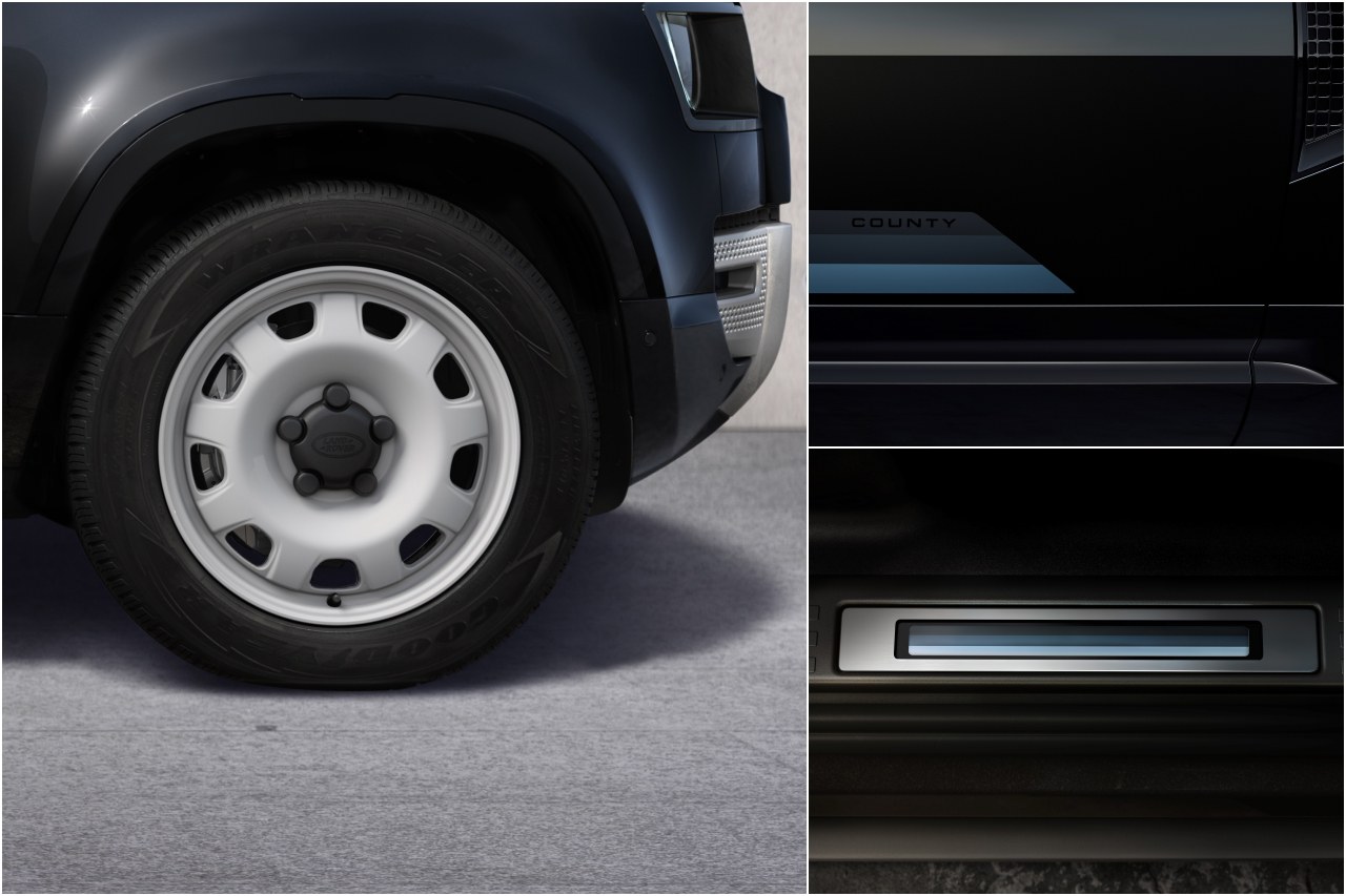 脚元でもグロスホワイトフィニッシュの20インチ"スタイル9013"アロイホイールとエアサスペンションを装備