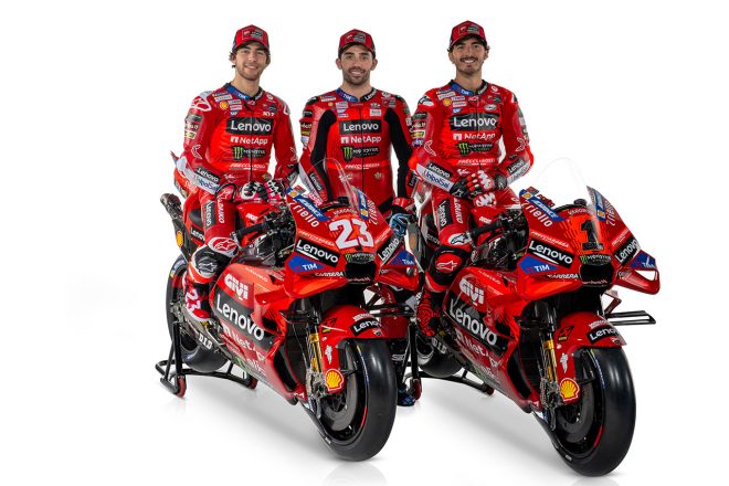 2024MotoGP：エネア・バスティアニーニ、ミケーレ・ピロ、フランセスコ・バニャイア（ドゥカティ・レノボ・チーム）