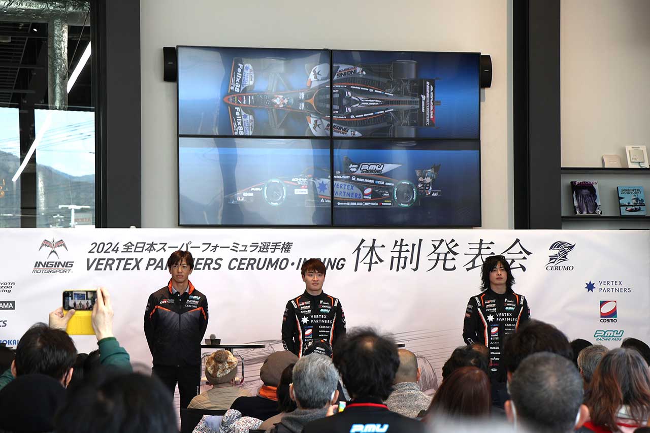阪口晴南、大湯都史樹、立川祐路監督がVERTEX PARTNERS CERUMO・INGINGの体制発表会で意気込み