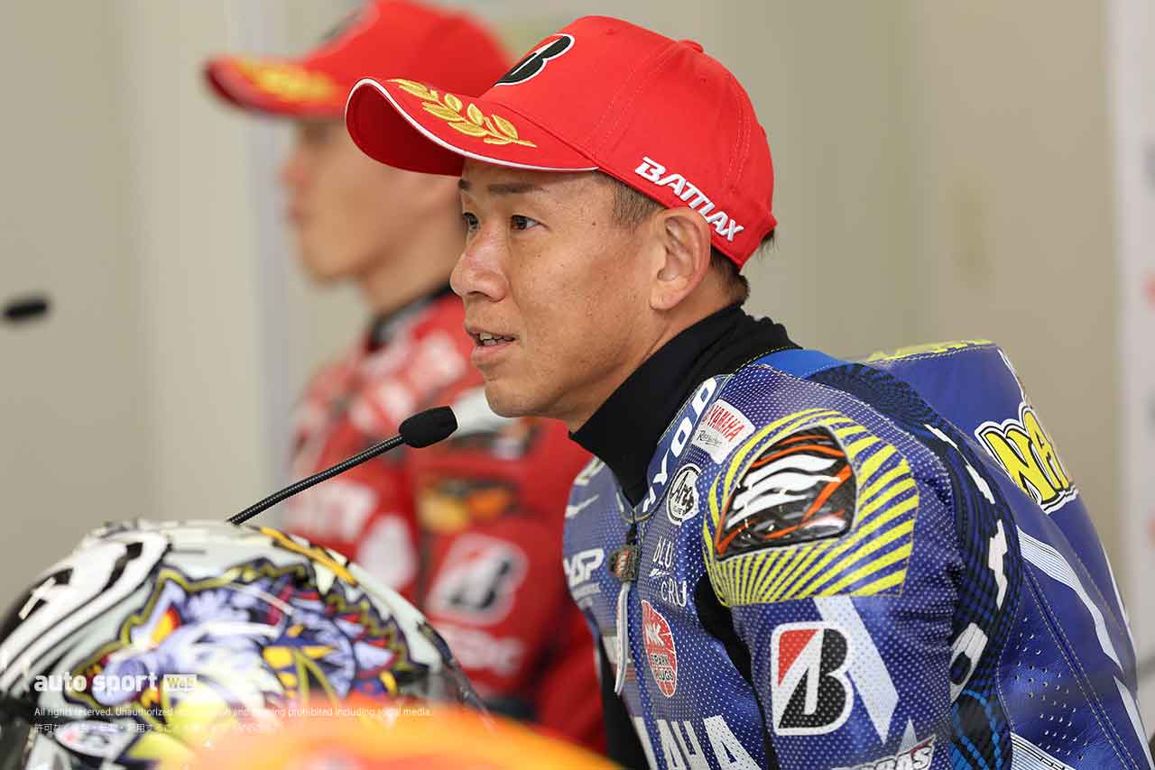 決勝後の会見に出席した中須賀克行（YAMAHA FACTORY RACING TEAM）／2024全日本ロード第1戦鈴鹿2&4 JSB1000