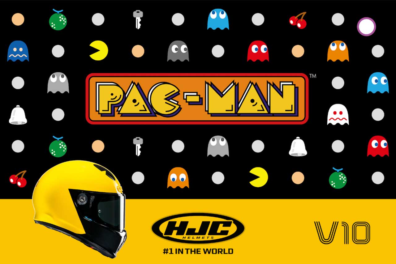 HJC、パックマンとコラボしたヘルメット『V10 PAC-MAN』を発表。6月から販売開始へ