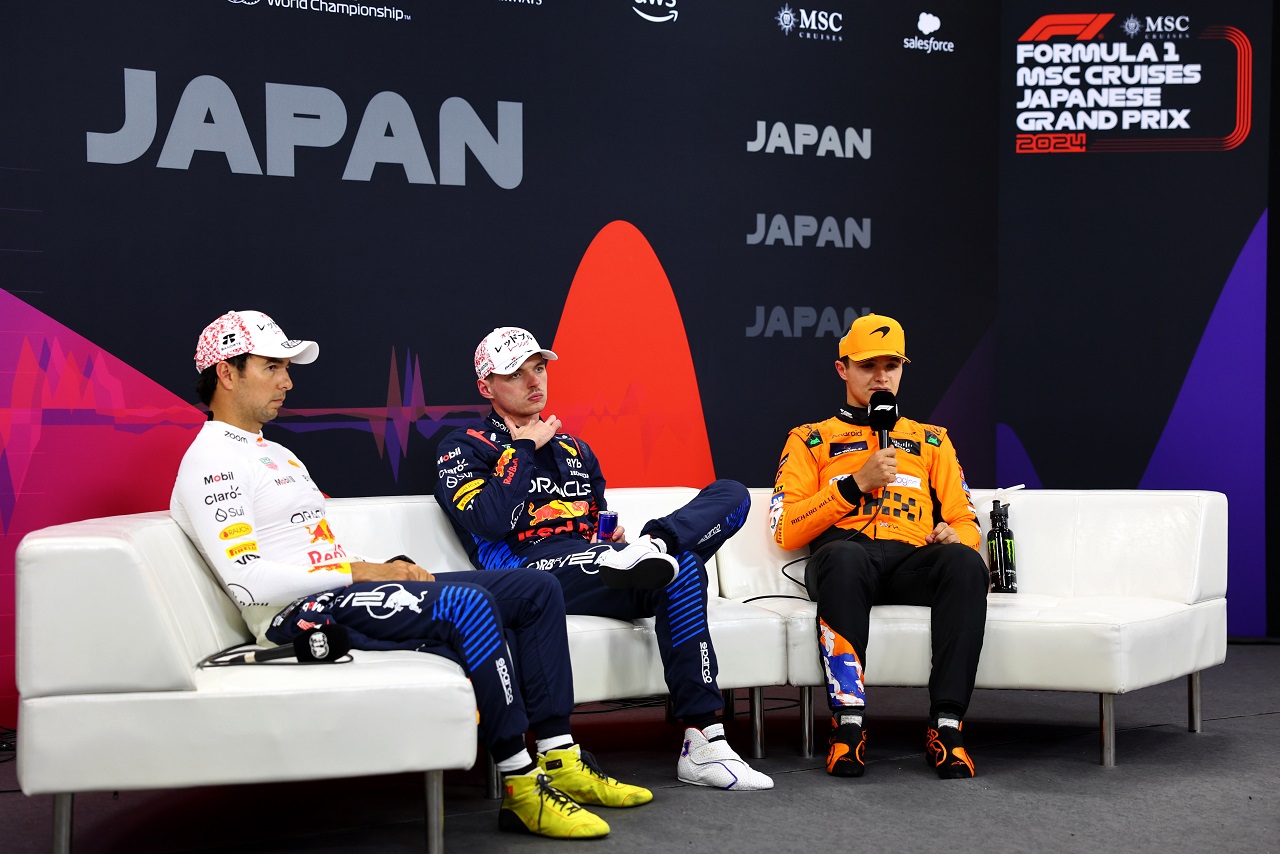 予選トップ3会見：マックス・フェルスタッペン（レッドブル）、セルジオ・ペレス（レッドブル）、ランド・ノリス（マクラーレン）