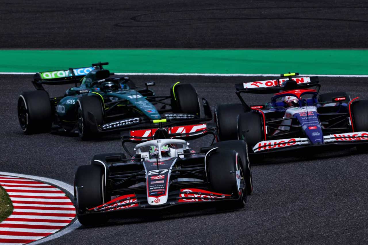 ニコ・ヒュルケンベルグ（ハース）、角田裕毅（RB）、ランス・ストロール（アストンマーティン）の争い