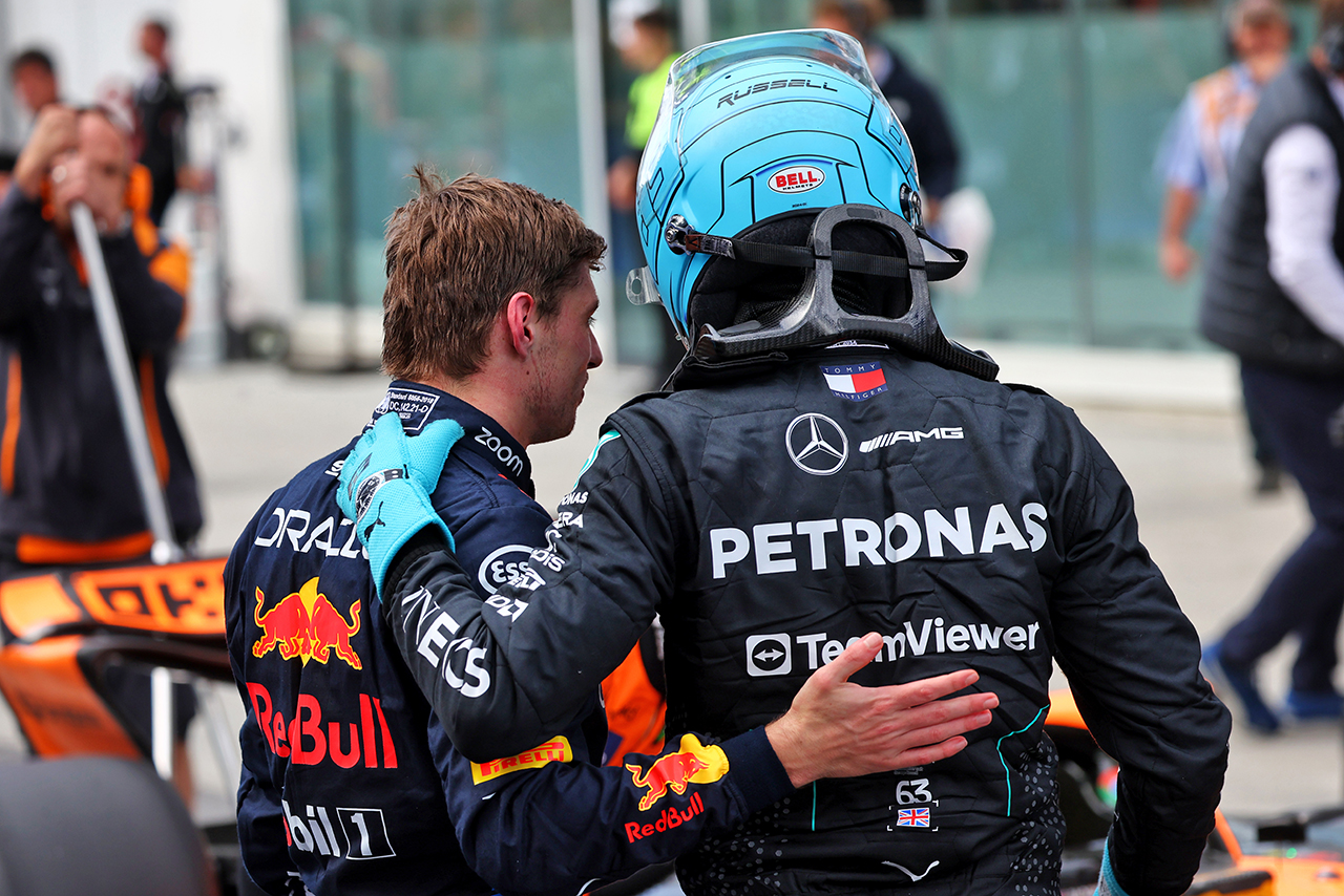 2024年F1第9戦カナダGP　予選PPのジョージ・ラッセル（メルセデス）、2番手マックス・フェルスタッペン（レッドブル）