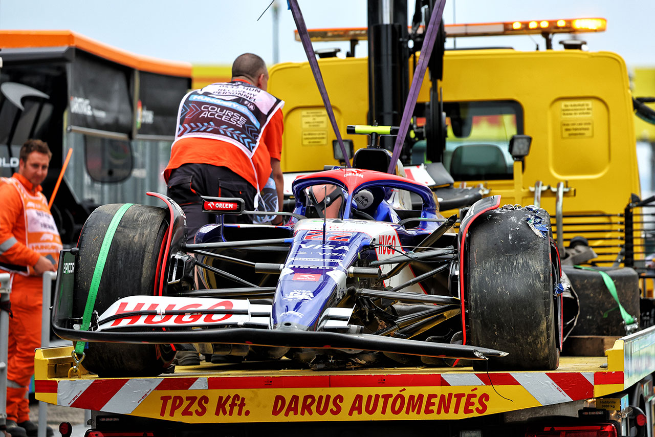 2024年F1第13戦ハンガリーGP　予選Q3でクラッシュした角田裕毅（RB）の車両