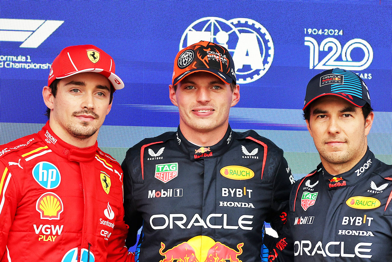 2024年F1第14戦ベルギーGP　マックス・フェルスタッペン（レッドブル）、シャルル・ルクレール（フェラーリ）、セルジオ・ペレス（レッドブル）