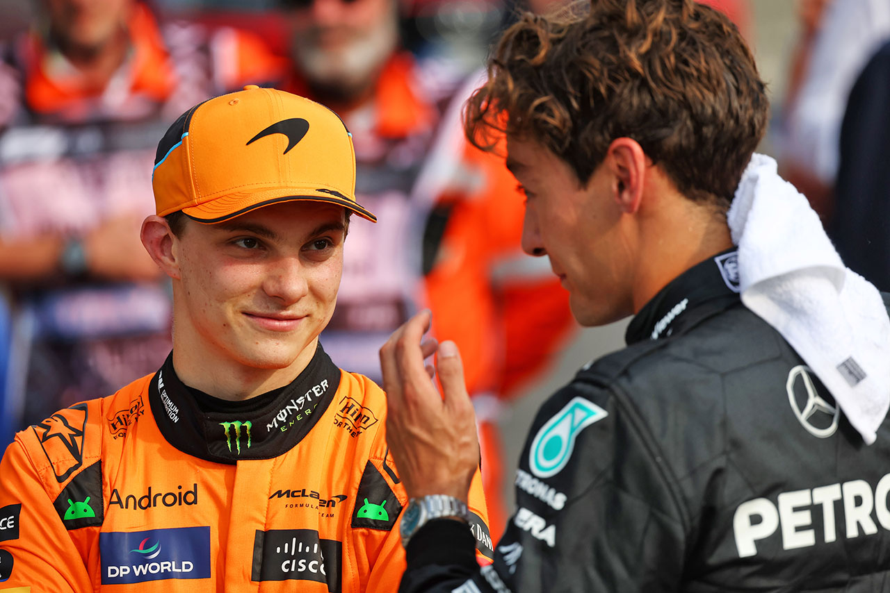 2024年F1第16戦イタリアGP　予選2番手オスカー・ピアストリ（マクラーレン）と3番手のジョージ・ラッセル（メルセデス）