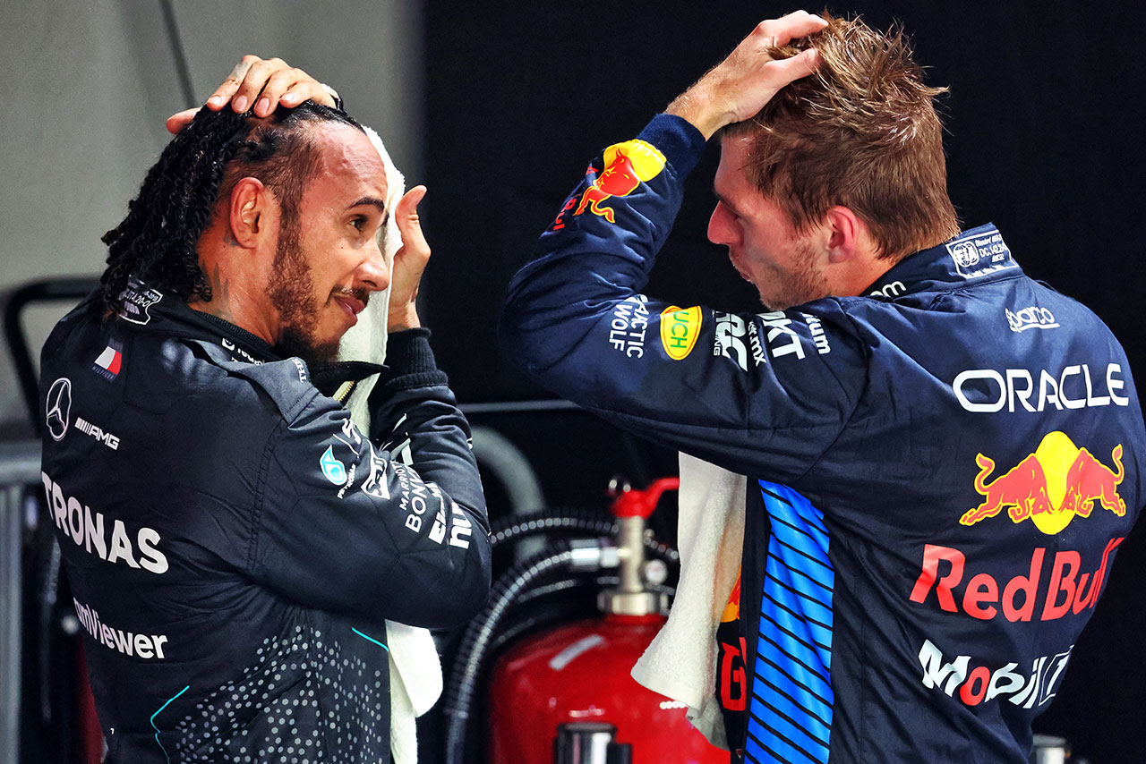 2024年F1第18戦シンガポールGP　マックス・フェルスタッペン（レッドブル）、ルイス・ハミルトン（メルセデス）